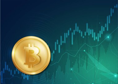 Altın Bitcoinler ile finansal büyüme konsepti. Bitcoin vektör tasarımlı bir gelir grafiği. İş dünyasında parasal tahsilat kavramı veya kâr veya fayda stratejisi.