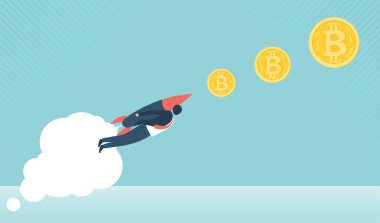 Altın Bitcoinler ile finansal büyüme konsepti. Bitcoin vektör tasarımlı bir gelir grafiği. İş dünyasında parasal tahsilat kavramı veya kâr veya fayda stratejisi.