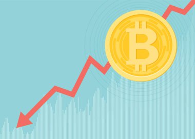 Altın Bitcoinler ile finansal büyüme konsepti. Bitcoin vektör tasarımlı bir gelir grafiği. İş dünyasında parasal tahsilat kavramı veya kâr veya fayda stratejisi.