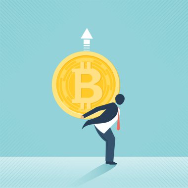 Altın Bitcoinler ile finansal büyüme konsepti. Bitcoin vektör tasarımlı bir gelir grafiği. İş dünyasında parasal tahsilat kavramı veya kâr veya fayda stratejisi.