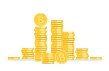 Altın Bitcoinler ile finansal büyüme konsepti. Bitcoin vektör tasarımlı bir gelir grafiği. İş dünyasında parasal tahsilat kavramı veya kâr veya fayda stratejisi.