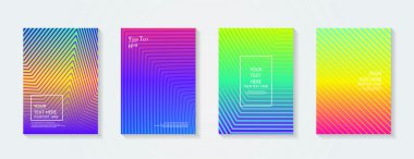 Dinamik renkli gradyanlar. Gelecekteki geometrik desenler. Mavi, pembe, sarı, yeşil, turuncu, mor afiş şablonu. Asgari modern kapak tasarımı. 