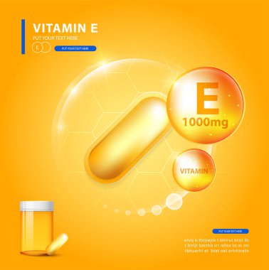 E vitamini altın renkli hap kapsülü. cilt bakımı konsepti.