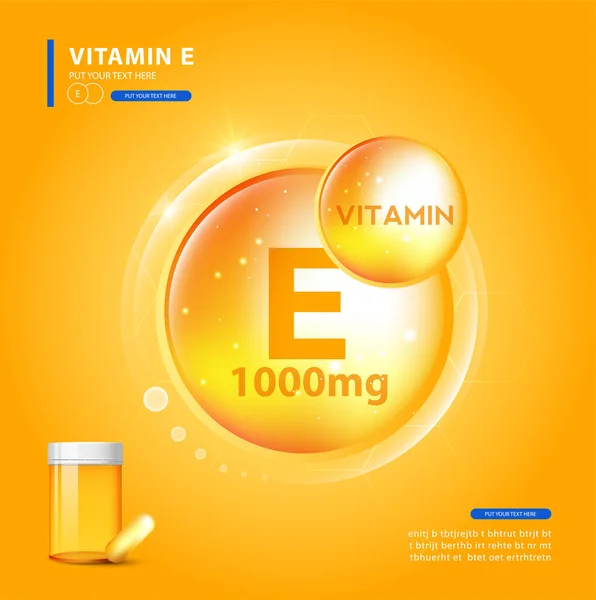 Vitamina Cápsula Pílula Brilhante Ouro Cuidado Pele Conceito Complexo — Vetor de Stock