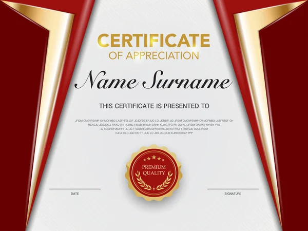 Modello Certificato Diploma Colore Rosso Oro Con Immagine Vettoriale Lusso — Vettoriale Stock