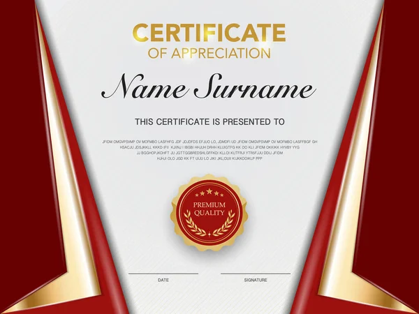 Modello Certificato Diploma Colore Rosso Oro Con Immagine Vettoriale Lusso — Vettoriale Stock