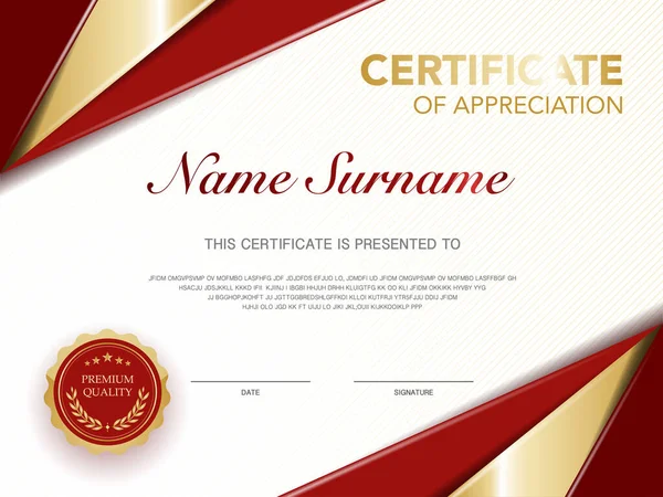 Diploma Modelo Certificado Vermelho Cor Dourada Com Imagem Vetorial Luxo —  Vetores de Stock