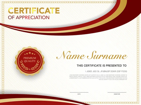 Diploma Certificaat Template Rood Goud Kleur Met Luxe Moderne Stijl — Stockvector