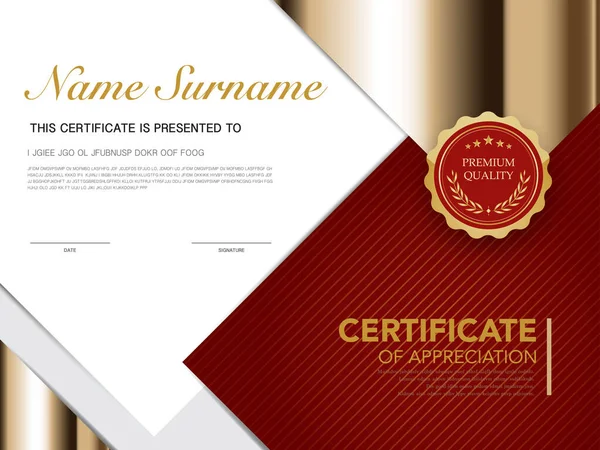 Diploma Certificate Template Red Gold Color Luxury Modern Style Vector — Stock Vector