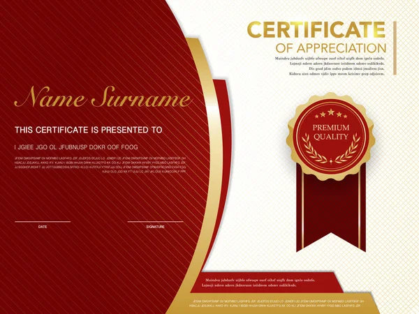 Modello Certificato Diploma Colore Rosso Oro Con Immagine Vettoriale Lusso — Vettoriale Stock