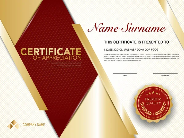 Diploma Modelo Certificado Vermelho Cor Dourada Com Imagem Vetorial Luxo — Vetor de Stock
