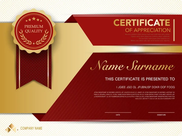 Diploma Certificado Plantilla Color Rojo Oro Con Imagen Vectorial Lujo — Vector de stock