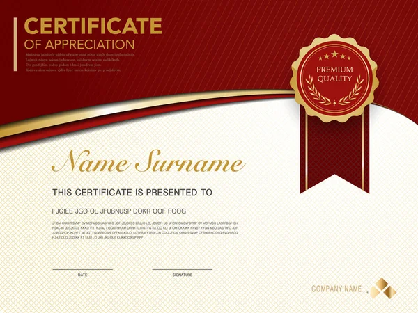 Modello Certificato Diploma Colore Rosso Oro Con Immagine Vettoriale Lusso — Vettoriale Stock