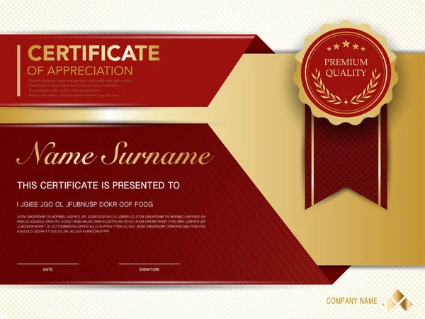 Certyfikat Dyplom Wzór Czerwony Złoty Kolor Luksusowym Nowoczesnym Stylu Wektor — Wektor stockowy