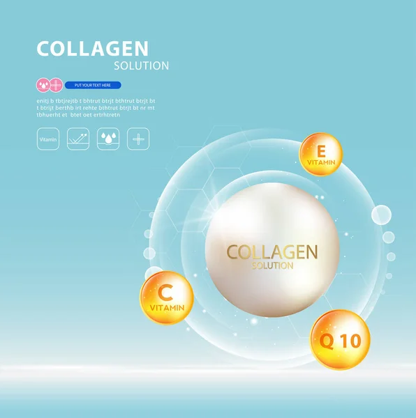 Collageen Serum Vitamine Achtergrond Concept Huidverzorging Cosmetica Oplossing — Stockvector