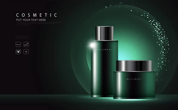 Cosmetic Product Poster Bottle Package Design Collagen Moisturizer Cream Liquid — Stock Vector