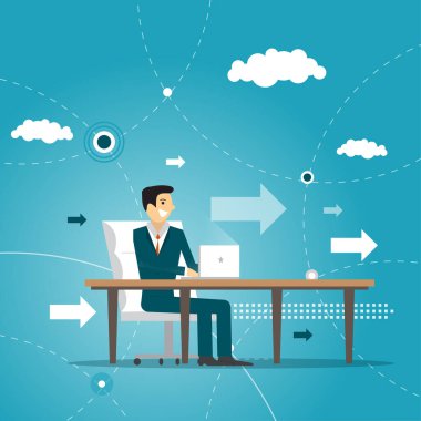 İş adamı başarıya yardım ediyor. iş konsepti çizimi.