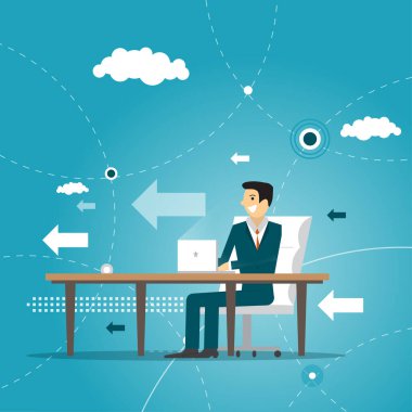 İş adamı başarıya yardım ediyor. iş konsepti çizimi.