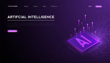 Yapay zeka, makine öğrenimi, ai, gelecekteki teknoloji sanat çalışmaları, madencilik, izometrik, nöral ağ, makine programlama ve ilgili web afişi için derin veri öğrenimi. vektör Resimleri.
