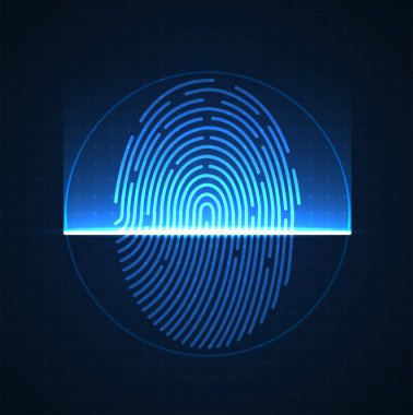 Dijital biyometrik güvenlik teknolojisinin lazer taraması. Düşük polimer kablo hatları geometrik. Çizim vektör tasarımı.