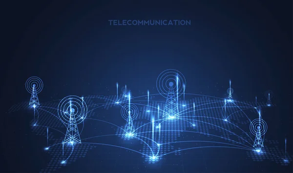 Telekomünikasyon Sinyal Vericisi Hatlardan Radyo Kulesi Çizim Vektör Tasarımı — Stok Vektör