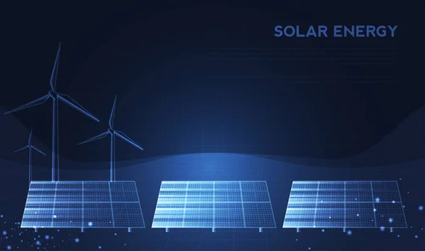 Pannelli Solari Turbine Eoliche Fonti Alternative Energia Approvvigionamento Energetico Sostenibile — Vettoriale Stock