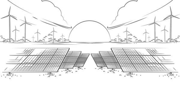 Güneş Panelleri Rüzgar Türbinleri Veya Alternatif Enerji Kaynakları Ekolojik Sürdürülebilir — Stok Vektör