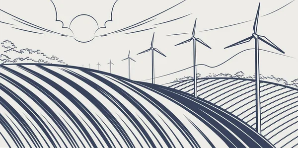 Zonnepanelen Windturbines Alternatieve Energiebronnen Ecologische Duurzame Energievoorziening Vectorillustratie — Stockvector
