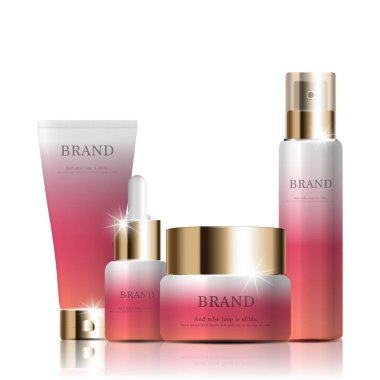 Yıllık satış ya da festival için yüz kremi nemlendirici. Işıltılı parçacıkların arka planında izole edilmiş turuncu ve altın rengi güneş kremi şişesi. Zarif kozmetik reklamları.