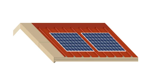 Painel Solar Telhado Uma Casa Conceito Recursos Sustentáveis Ilustração Vetorial —  Vetores de Stock