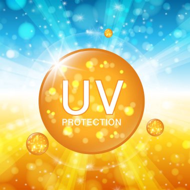 Yıllık satış ya da festival için yüz kremi nemlendirici. Işıltılı parçacıkların arka planında izole edilmiş turuncu ve altın rengi güneş kremi şişesi. Zarif kozmetik reklamları.