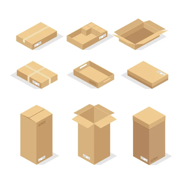 纸板箱或包装纸及装运箱 纸箱包裹和送货包裹堆放 平放仓储货物和货物运输 矢量说明 — 图库矢量图片