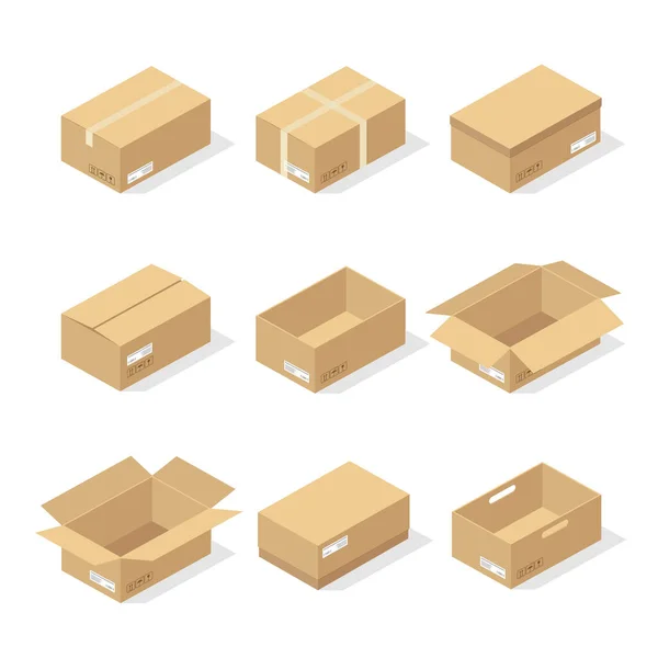 Boîtes Carton Papier Emballage Boîte Expédition Colis Carton Colis Livraison — Image vectorielle