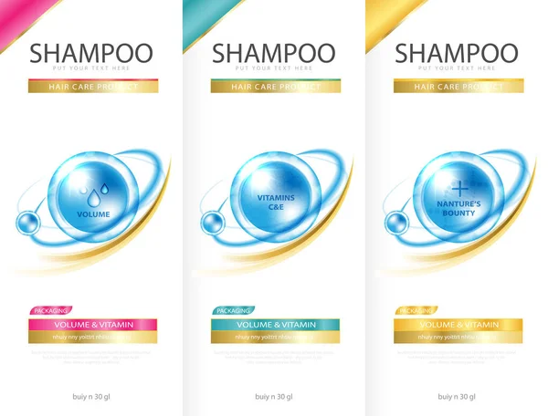 Şampuanın Saç Bakım Tasarımı Tasarım Için Kozmetik Koruma Parlaklık Saçın — Stok Vektör