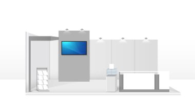 Booth şablonu. Şirket kimliği. yaratıcı sergi vektör çizimi.