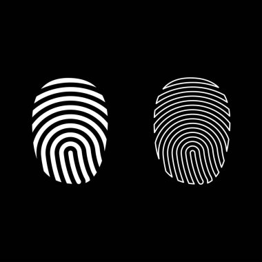 Beyaz renk vektör çizim düz stil basit resim anahat parmak izi Icon set