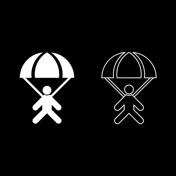 Parachute Jumper Icon Set White Color Illustration Flat Style Simple — Stock Vector