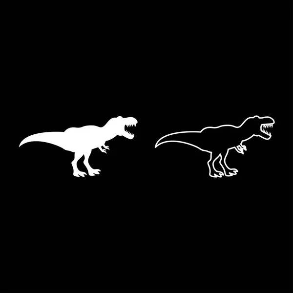 Dinosaurio Tiranosaurio Rex Icono Conjunto Blanco Color Contorno Imagen Simple — Vector de stock