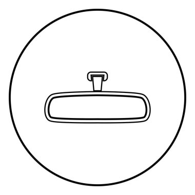 Dikiz aynası simgesi anahat daire siyah renk vektör çizim basit resim düz tarzı