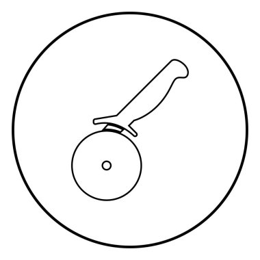 Pizza kesici ot pizza bıçak simgesi anahatta daire siyah renk vektör çizim basit resim düz stil