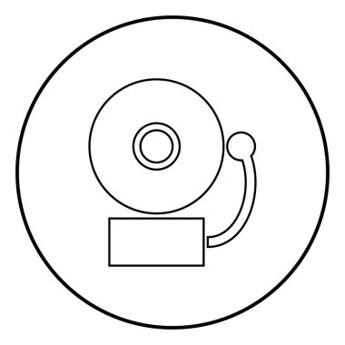 Alarm schooll zil simgesini anahat daire siyah renk vektör çizim basit resim düz tarzı