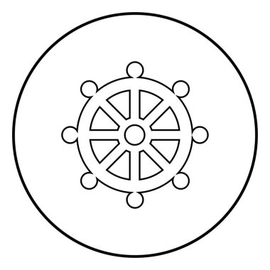 Sembol budhism tekerlek yasa dini işareti simgesi taslağı daire siyah renk vektör çizim basit resim düz tarzı