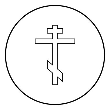 Yunan Katolik Ortodoks simgesi anahat daire siyah renk vektör çizim basit resim düz stil içinde sekiz köşeli çapraz