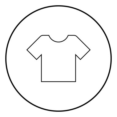 T-shirt simgesi anahat daire siyah renk vektör çizim basit resim düz tarzı