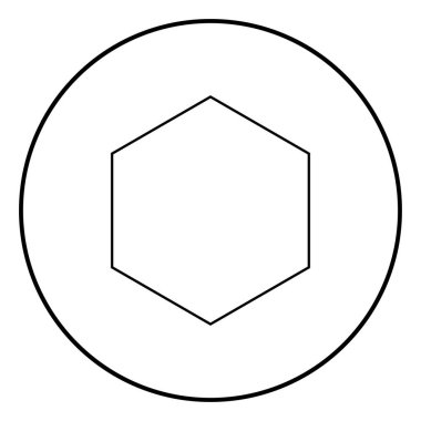 Altıgen simgesi anahat daire siyah renk vektör çizim basit resim düz tarzı