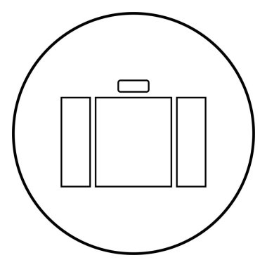 Bavul simgesi anahat daire siyah renk vektör çizim basit resim düz tarzı