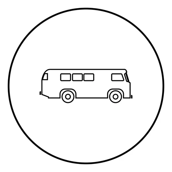 Esquema Icono Bus Retro Círculo Vector Color Negro Ilustración Imagen — Vector de stock