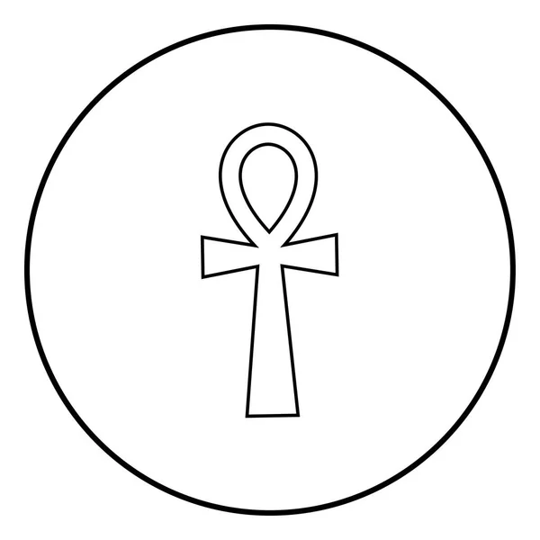 Icono Cruz Copta Ankh Contorno Círculo Vector Color Negro Ilustración — Archivo Imágenes Vectoriales