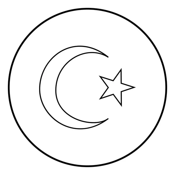 Símbolo Del Islam Creciente Estrella Con Cinco Esquinas Icono Contorno — Vector de stock