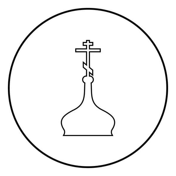 Cupola Ortodox Iglesia Icono Contorno Círculo Negro Vector Color Ilustración — Vector de stock